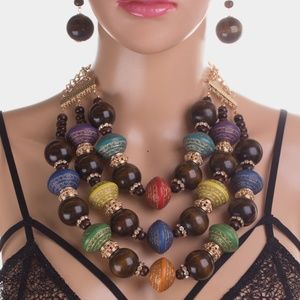 Stunner Wood & Lucite Bead Necklace Set